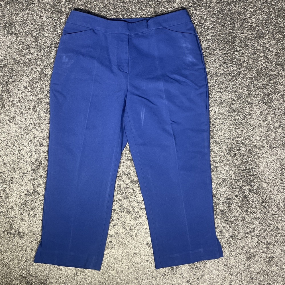 Ruby Rd Navy Blue Capri Flat Front Pants Size 8 Zipper Hook Closure